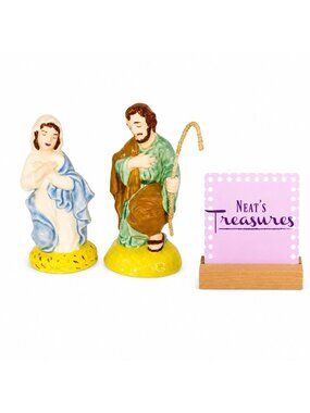 Vintage 70s Atlantic Mold MOTHER MARY & JOSEPH 5"T Nativity Ceramic Figurine Set